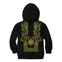 Philippines Barong Style Kid Hoodie with Polynesian Art and Leaf Motif Black-Gold Color LT03 - Polynesian Pride