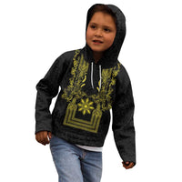Philippines Barong Style Kid Hoodie with Polynesian Art and Leaf Motif Black-Gold Color LT03 - Polynesian Pride
