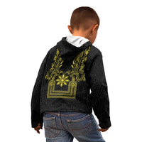 Philippines Barong Style Kid Hoodie with Polynesian Art and Leaf Motif Black-Gold Color LT03 - Polynesian Pride