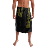 Philippines Barong Style Lavalava with Polynesian Art and Leaf Motif Black-Gold Color LT03 Black - Polynesian Pride