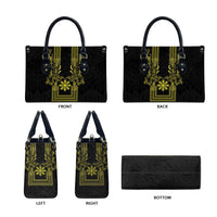 Philippines Barong Style Leather Bag with Polynesian Art and Leaf Motif Black-Gold Color LT03 - Polynesian Pride