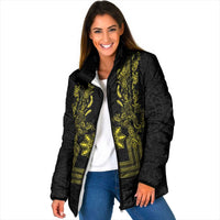Philippines Barong Style Padded Jacket with Polynesian Art and Leaf Motif Black-Gold Color LT03 Women Black - Polynesian Pride