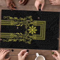 Philippines Barong Style Puzzle with Polynesian Art and Leaf Motif Black-Gold Color LT03 - Polynesian Pride