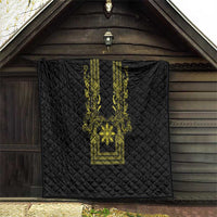 Philippines Barong Style Quilt with Polynesian Art and Leaf Motif Black-Gold Color LT03 - Polynesian Pride
