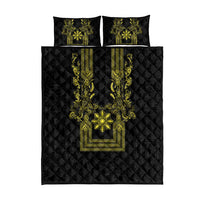 Philippines Barong Style Quilt Bed Set with Polynesian Art and Leaf Motif Black-Gold Color LT03 - Polynesian Pride