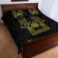 Philippines Barong Style Quilt Bed Set with Polynesian Art and Leaf Motif Black-Gold Color LT03 - Polynesian Pride