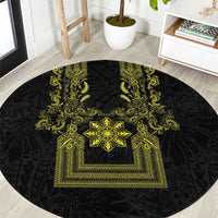 Philippines Barong Style Round Carpet with Polynesian Art and Leaf Motif Black-Gold Color LT03 Black - Polynesian Pride