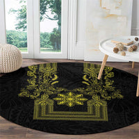 Philippines Barong Style Round Carpet with Polynesian Art and Leaf Motif Black-Gold Color LT03 - Polynesian Pride