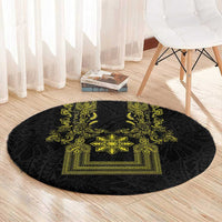 Philippines Barong Style Round Carpet with Polynesian Art and Leaf Motif Black-Gold Color LT03 - Polynesian Pride