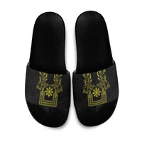 Philippines Barong Style Slide Sandals with Polynesian Art and Leaf Motif Black-Gold Color LT03 Black - Polynesian Pride