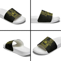 Philippines Barong Style Slide Sandals with Polynesian Art and Leaf Motif Black-Gold Color LT03 - Polynesian Pride