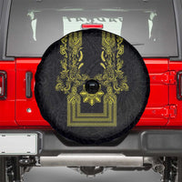 Philippines Barong Style Spare Tire Cover with Polynesian Art and Leaf Motif Black-Gold Color LT03 - Polynesian Pride