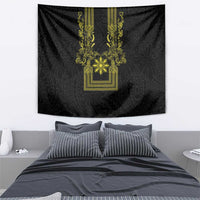 Philippines Barong Style Tapestry with Polynesian Art and Leaf Motif Black-Gold Color LT03 - Polynesian Pride