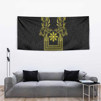 Philippines Barong Style Tapestry with Polynesian Art and Leaf Motif Black-Gold Color LT03 - Polynesian Pride