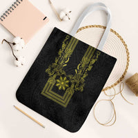 Philippines Barong Style Tote Bag with Polynesian Art and Leaf Motif Black-Gold Color LT03 White Strap One Size Black - Polynesian Pride