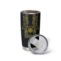 Philippines Barong Style Tumbler Cup with Polynesian Art and Leaf Motif Black-Gold Color LT03 - Polynesian Pride