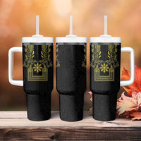 Philippines Barong Style Tumbler With Handle with Polynesian Art and Leaf Motif Black-Gold Color