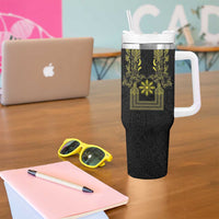 Philippines Barong Style Tumbler With Handle with Polynesian Art and Leaf Motif Black-Gold Color