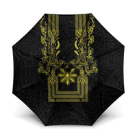 Philippines Barong Style Umbrella with Polynesian Art and Leaf Motif Black-Gold Color LT03 One Size Folded 11.42 inch Opened Diameter 37.4 inch Black - Polynesian Pride