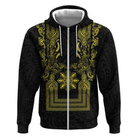 Philippines Barong Style Zip Hoodie with Polynesian Art and Leaf Motif Black-Gold Color LT03 Zip Hoodie Black - Polynesian Pride
