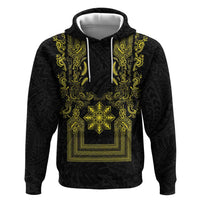 Philippines Barong Style Zip Hoodie with Polynesian Art and Leaf Motif Black-Gold Color LT03 Pullover Hoodie Black - Polynesian Pride