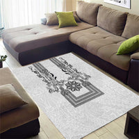Philippines Barong Style Area Rug with Polynesian Art and Leaf Motif Black-White Color LT03 - Polynesian Pride