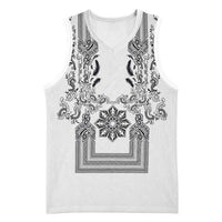 Philippines Barong Style Basketball Jersey with Polynesian Art and Leaf Motif Black-White Color LT03 Unisex White - Polynesian Pride