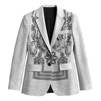 Philippines Barong Style Blazer with Polynesian Art and Leaf Motif Black-White Color LT03 Unisex White - Polynesian Pride