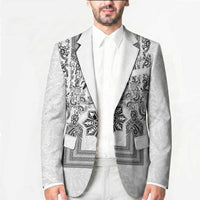Philippines Barong Style Blazer with Polynesian Art and Leaf Motif Black-White Color LT03 - Polynesian Pride