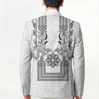 Philippines Barong Style Blazer with Polynesian Art and Leaf Motif Black-White Color LT03 - Polynesian Pride