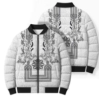 Philippines Barong Style Bomber Puffer Jacket with Polynesian Art and Leaf Motif Black-White Color LT03 - Polynesian Pride
