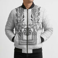 Philippines Barong Style Bomber Puffer Jacket with Polynesian Art and Leaf Motif Black-White Color LT03 - Polynesian Pride