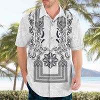 Philippines Barong Style Hawaiian Shirt with Polynesian Art and Leaf Motif Black-White Color LT03 - Polynesian Pride