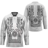 Philippines Barong Style Hockey Jersey with Polynesian Art and Leaf Motif Black-White Color LT03 - Polynesian Pride