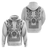 Philippines Barong Style Hoodie with Polynesian Art and Leaf Motif Black-White Color LT03 - Polynesian Pride