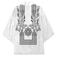 Philippines Barong Style Kimono with Polynesian Art and Leaf Motif Black-White Color