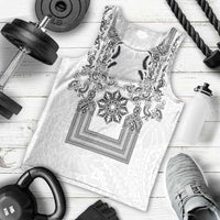 Philippines Barong Style Men Tank Top with Polynesian Art and Leaf Motif Black-White Color LT03 - Polynesian Pride