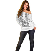 Philippines Barong Style Off Shoulder Sweater with Polynesian Art and Leaf Motif Black-White Color LT03 - Polynesian Pride