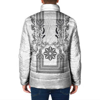 Philippines Barong Style Padded Jacket with Polynesian Art and Leaf Motif Black-White Color LT03 - Polynesian Pride