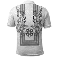 Philippines Barong Style Polo Shirt with Polynesian Art and Leaf Motif Black-White Color LT03 - Polynesian Pride
