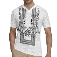 Philippines Barong Style Rugby Jersey with Polynesian Art and Leaf Motif Black-White Color LT03 - Polynesian Pride
