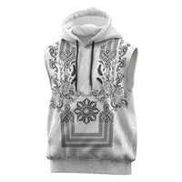 Philippines Barong Style Sleeveless Hoodie with Polynesian Art and Leaf Motif Black-White Color LT03 White - Polynesian Pride