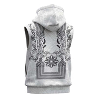 Philippines Barong Style Sleeveless Hoodie with Polynesian Art and Leaf Motif Black-White Color LT03 - Polynesian Pride