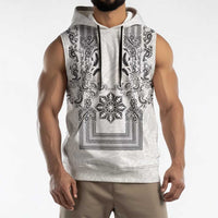 Philippines Barong Style Sleeveless Hoodie with Polynesian Art and Leaf Motif Black-White Color LT03 - Polynesian Pride