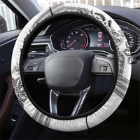 Philippines Barong Style Steering Wheel Cover with Polynesian Art and Leaf Motif Black-White Color LT03 - Polynesian Pride