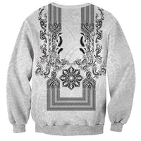 Philippines Barong Style Sweatshirt with Polynesian Art and Leaf Motif Black-White Color LT03 - Polynesian Pride