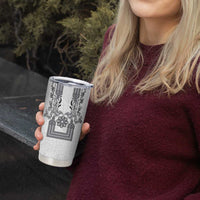 Philippines Barong Style Tumbler Cup with Polynesian Art and Leaf Motif Black-White Color LT03 - Polynesian Pride