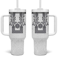 Philippines Barong Style Tumbler With Handle with Polynesian Art and Leaf Motif Black-White Color LT03 One Size: 40 oz White - Polynesian Pride