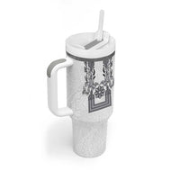 Philippines Barong Style Tumbler With Handle with Polynesian Art and Leaf Motif Black-White Color LT03 - Polynesian Pride