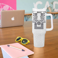 Philippines Barong Style Tumbler With Handle with Polynesian Art and Leaf Motif Black-White Color LT03 - Polynesian Pride